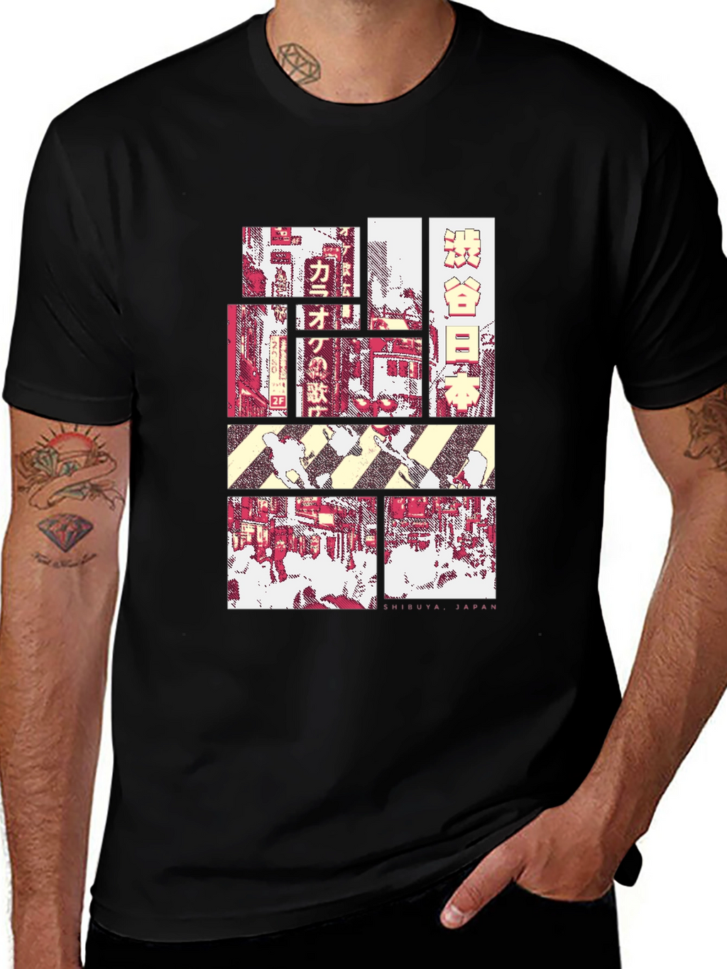 Shibuya Japan Graphic Tee - Black Crewneck T-Shirt