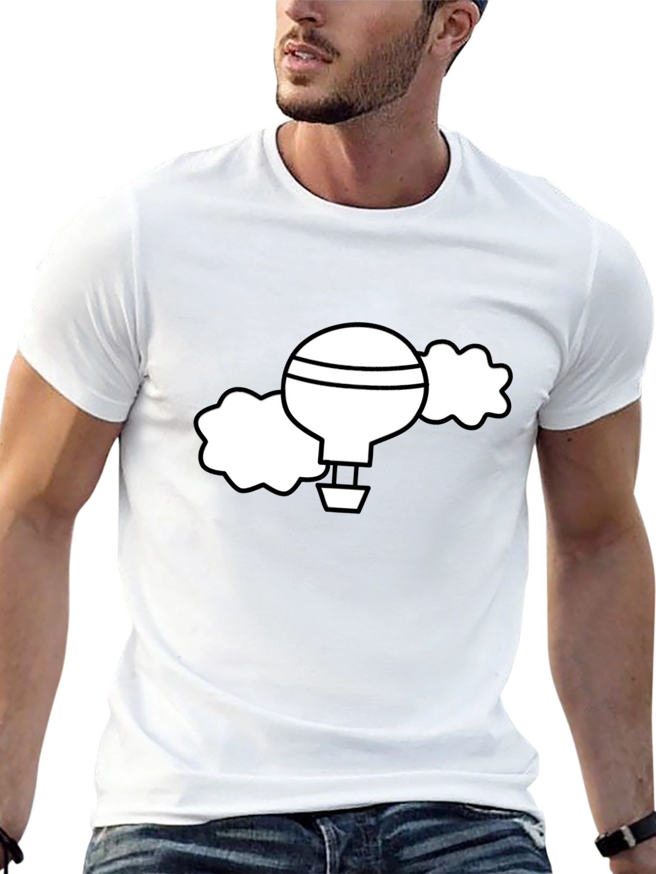 Black T-Shirt with Whimsical Hot Air Balloon Graphic