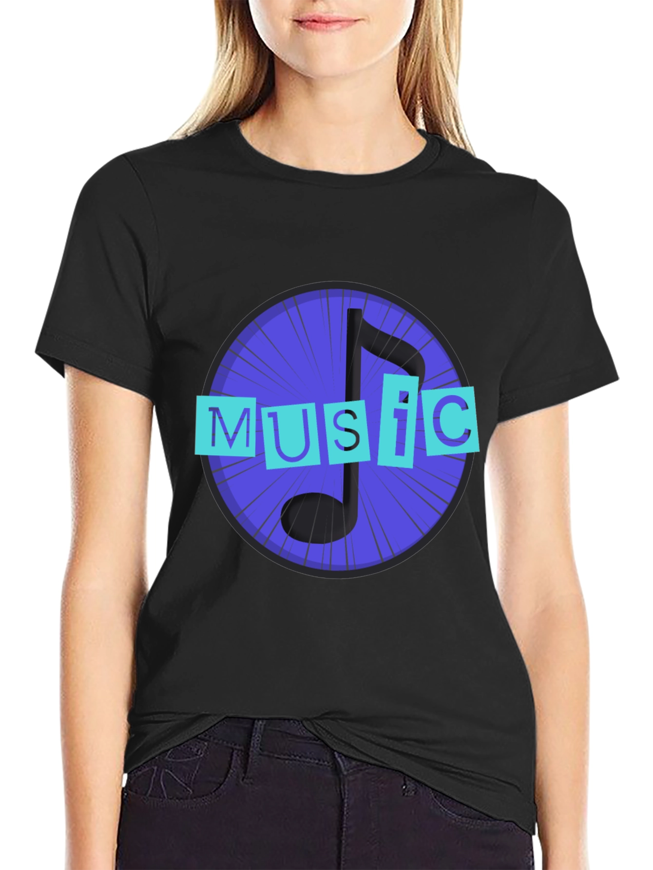 Music Note Graphic Black T-Shirt