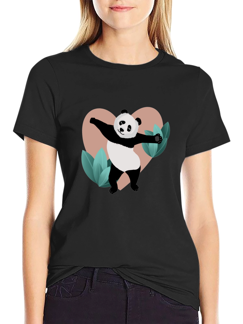 Panda Heart Graphic Black T-Shirt