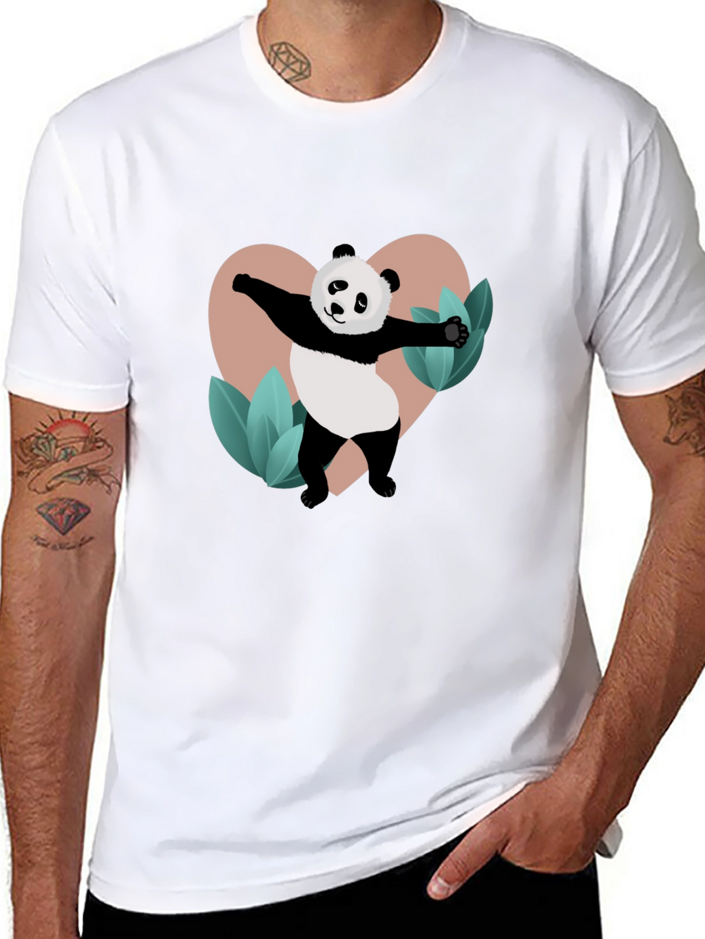 Panda Heart Graphic Black T-Shirt