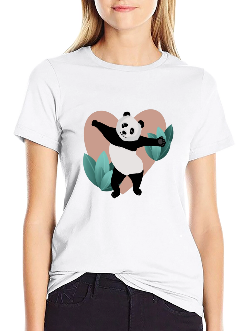 Panda Heart Graphic Black T-Shirt