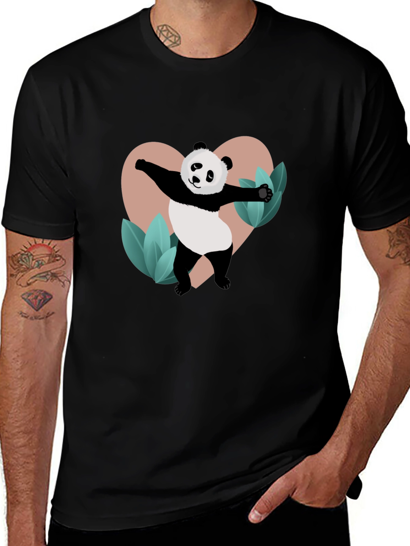 Panda Heart Graphic Black T-Shirt