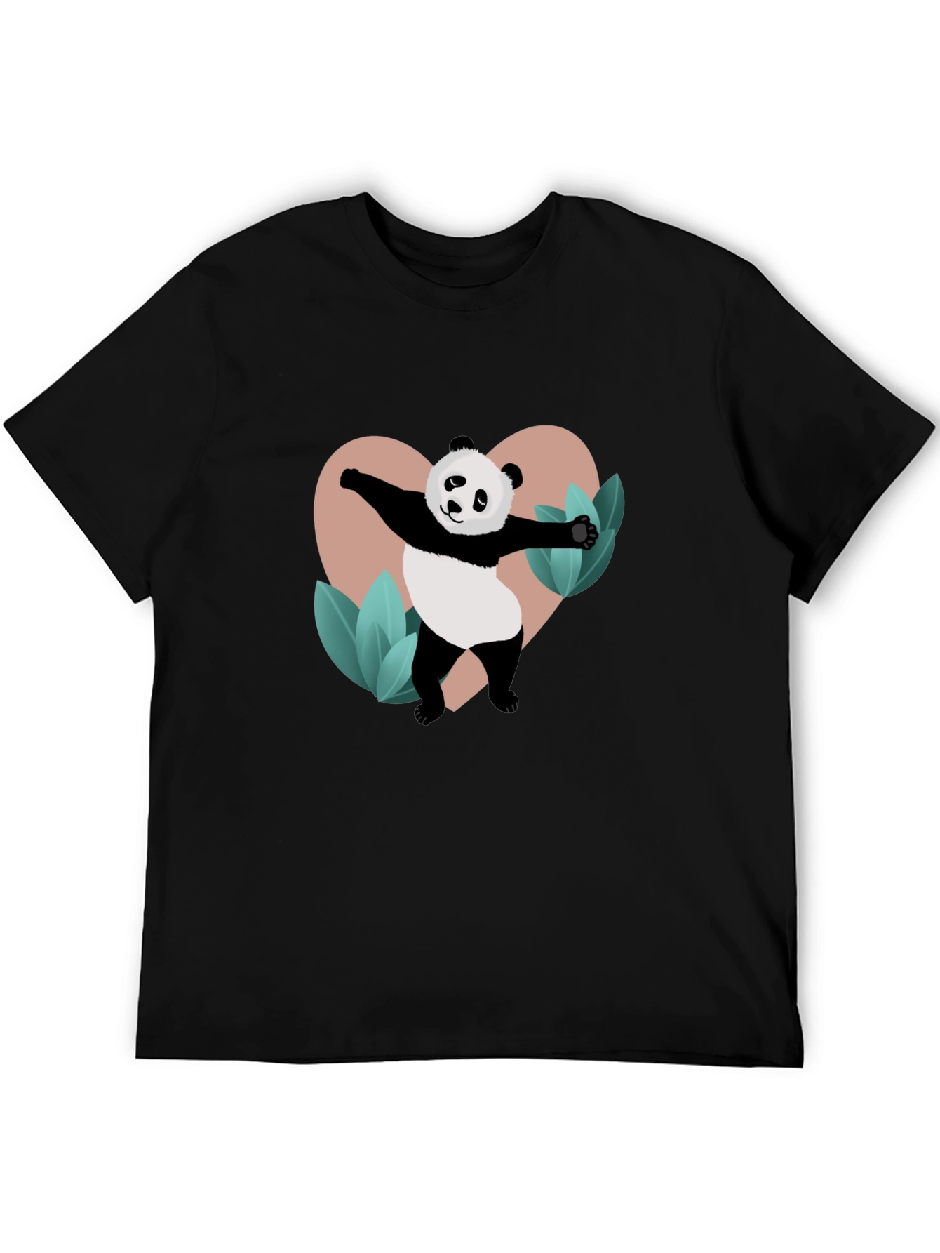 Panda Heart Graphic Black T-Shirt