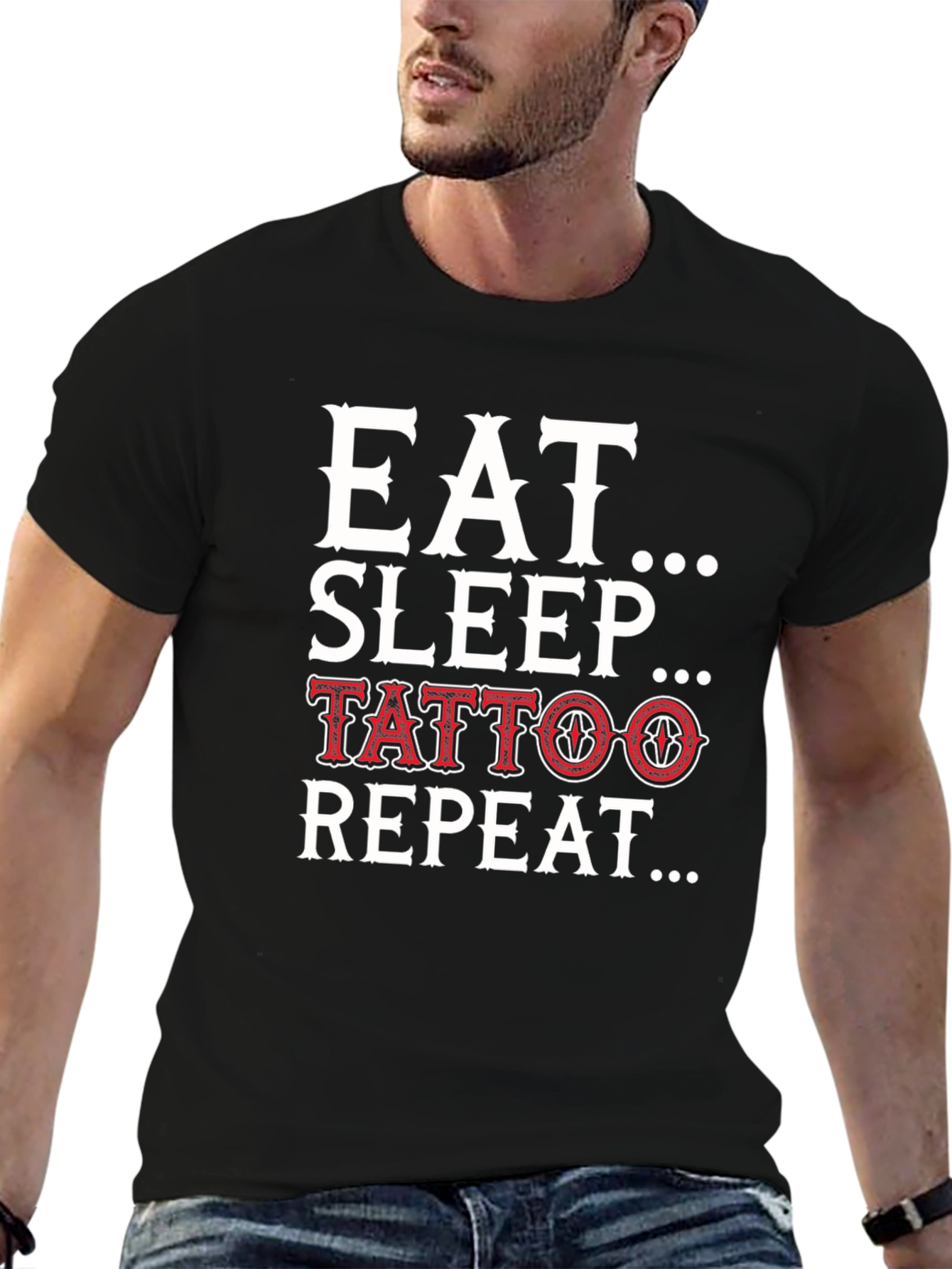 Eat Sleep Tattoo Repeat Black Graphic Tee Shirt