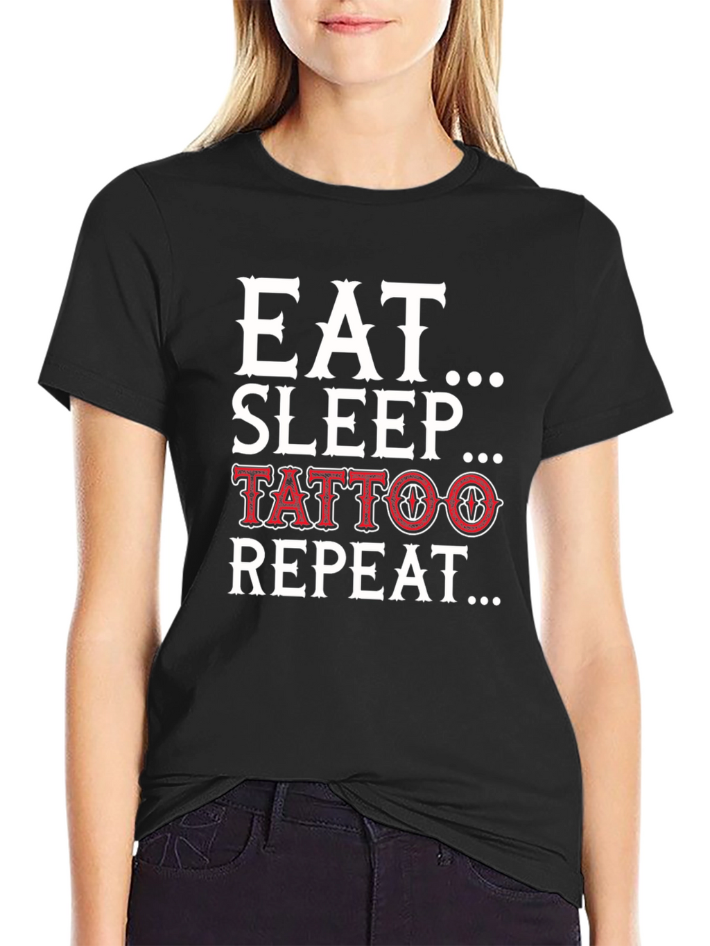 Eat Sleep Tattoo Repeat Black Graphic Tee Shirt