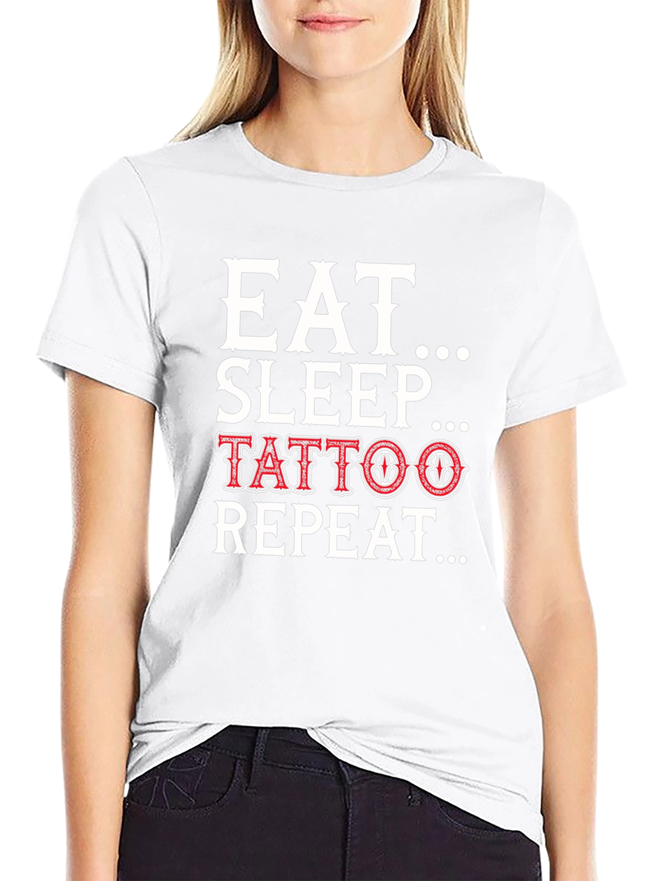 Eat Sleep Tattoo Repeat Black Graphic Tee Shirt