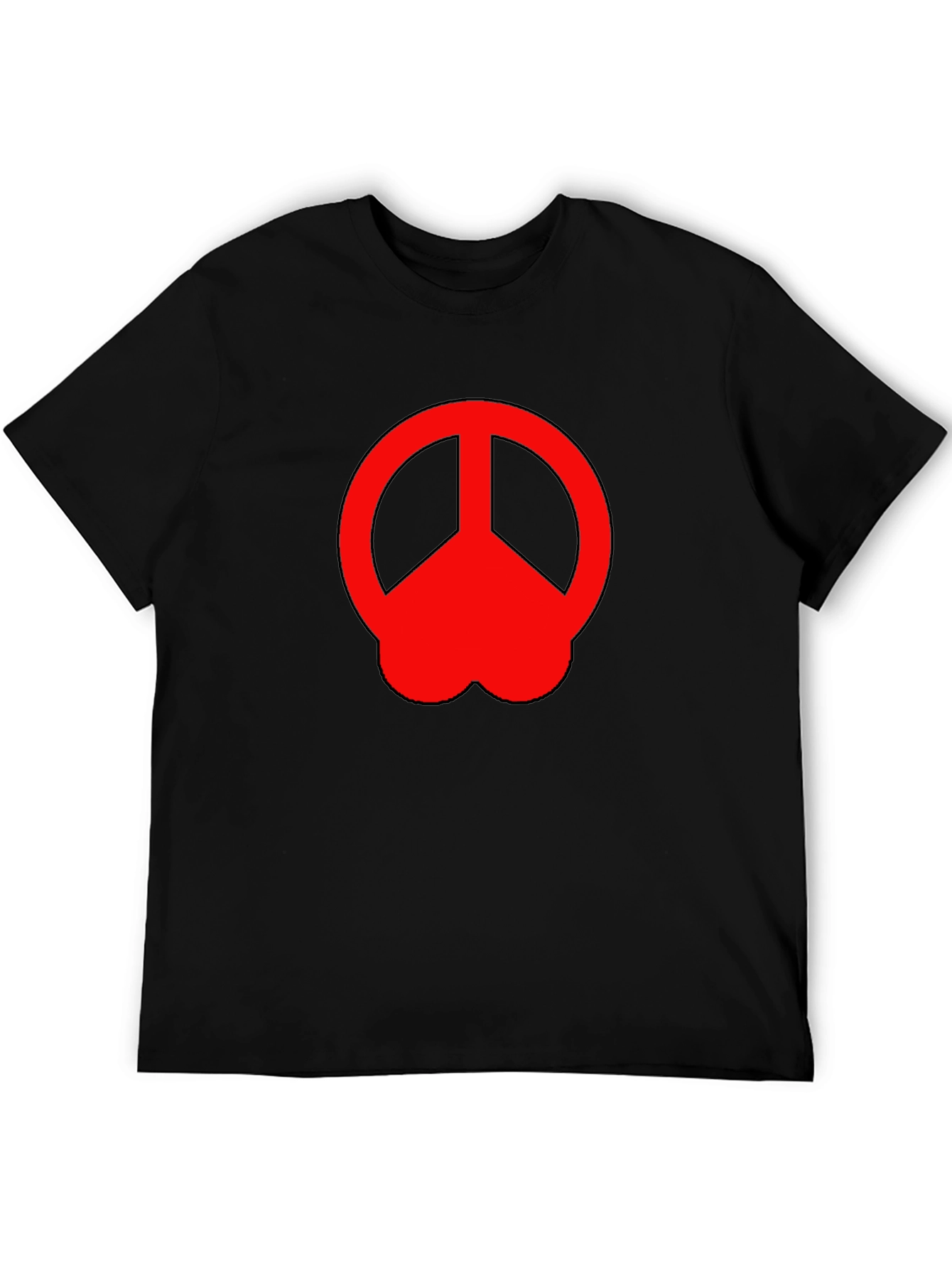 Peace Symbol T-Shirt - Red Graphic Print Black Cotton Tee