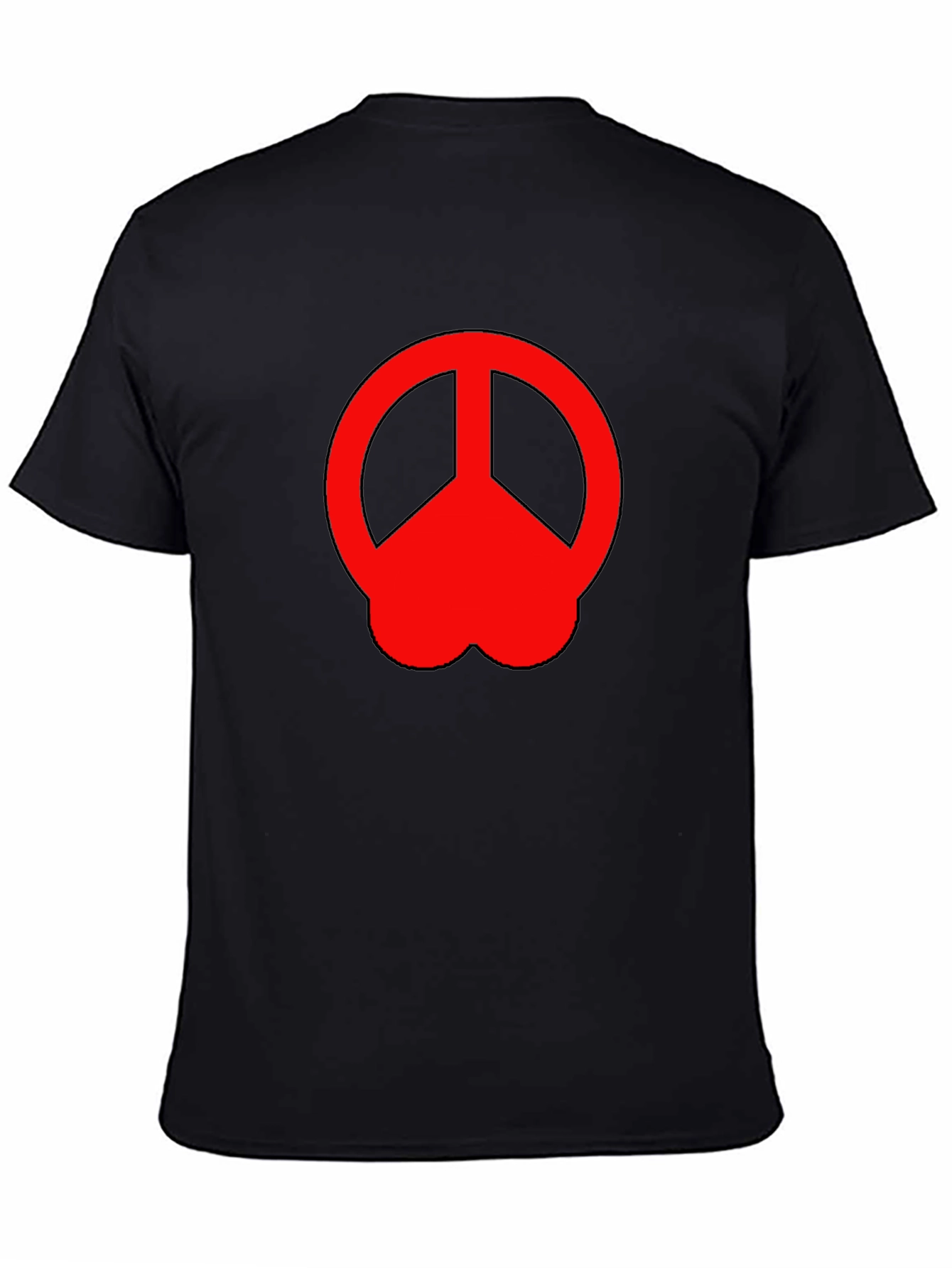Peace Symbol T-Shirt - Red Graphic Print Black Cotton Tee