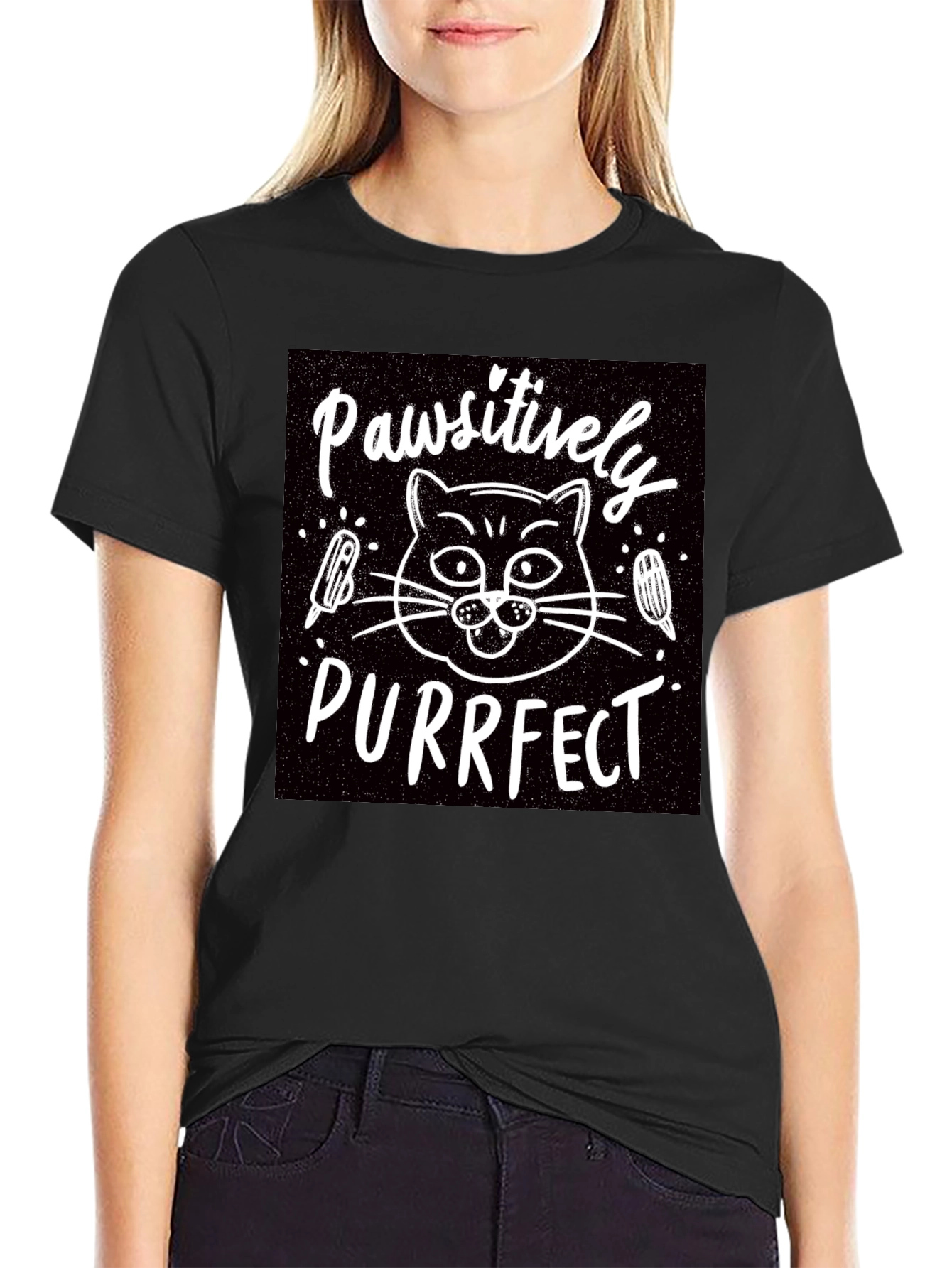 Pawsitively Purrfect Black T-Shirt