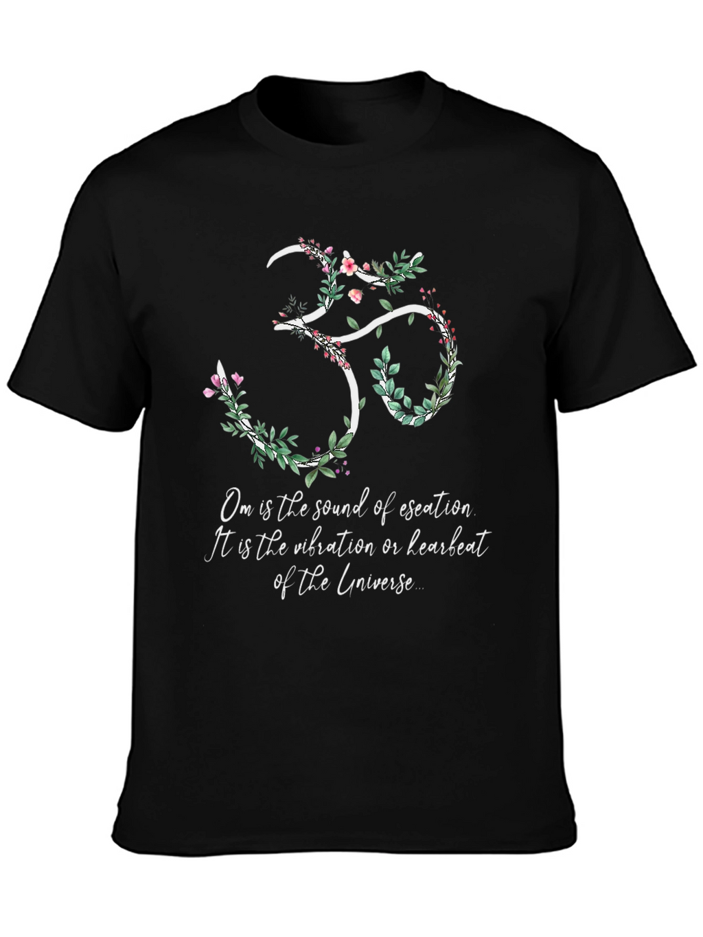 Om Universe Vibration Floral Black T-Shirt