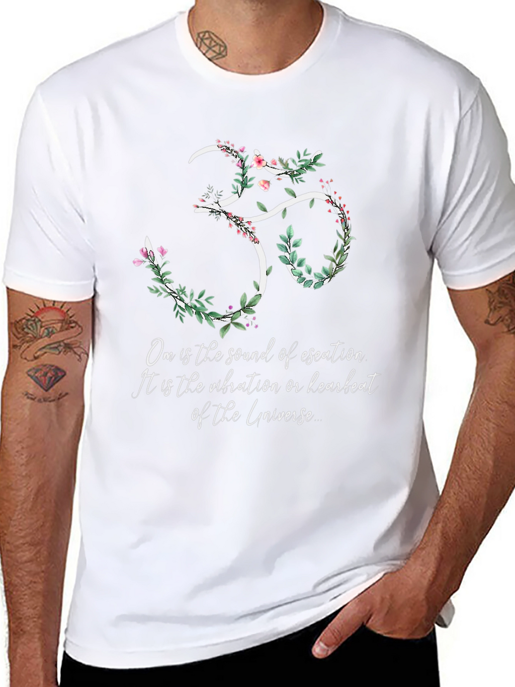 Om Universe Vibration Floral Black T-Shirt