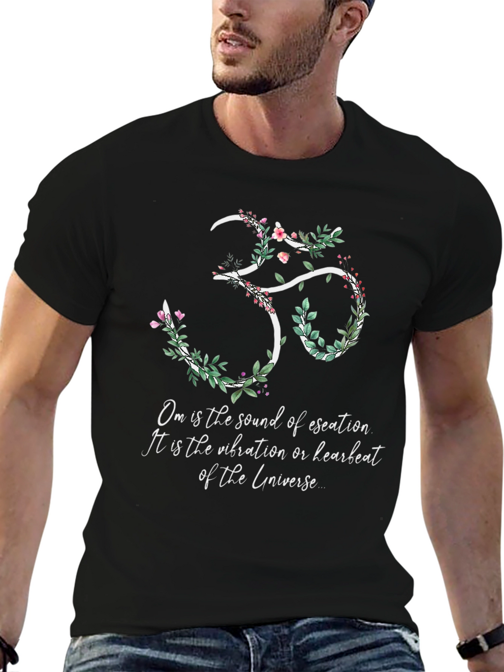 Om Universe Vibration Floral Black T-Shirt