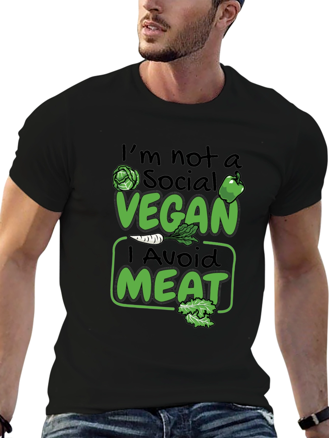 Funny Vegan Avoid Meat Graphic T-Shirt