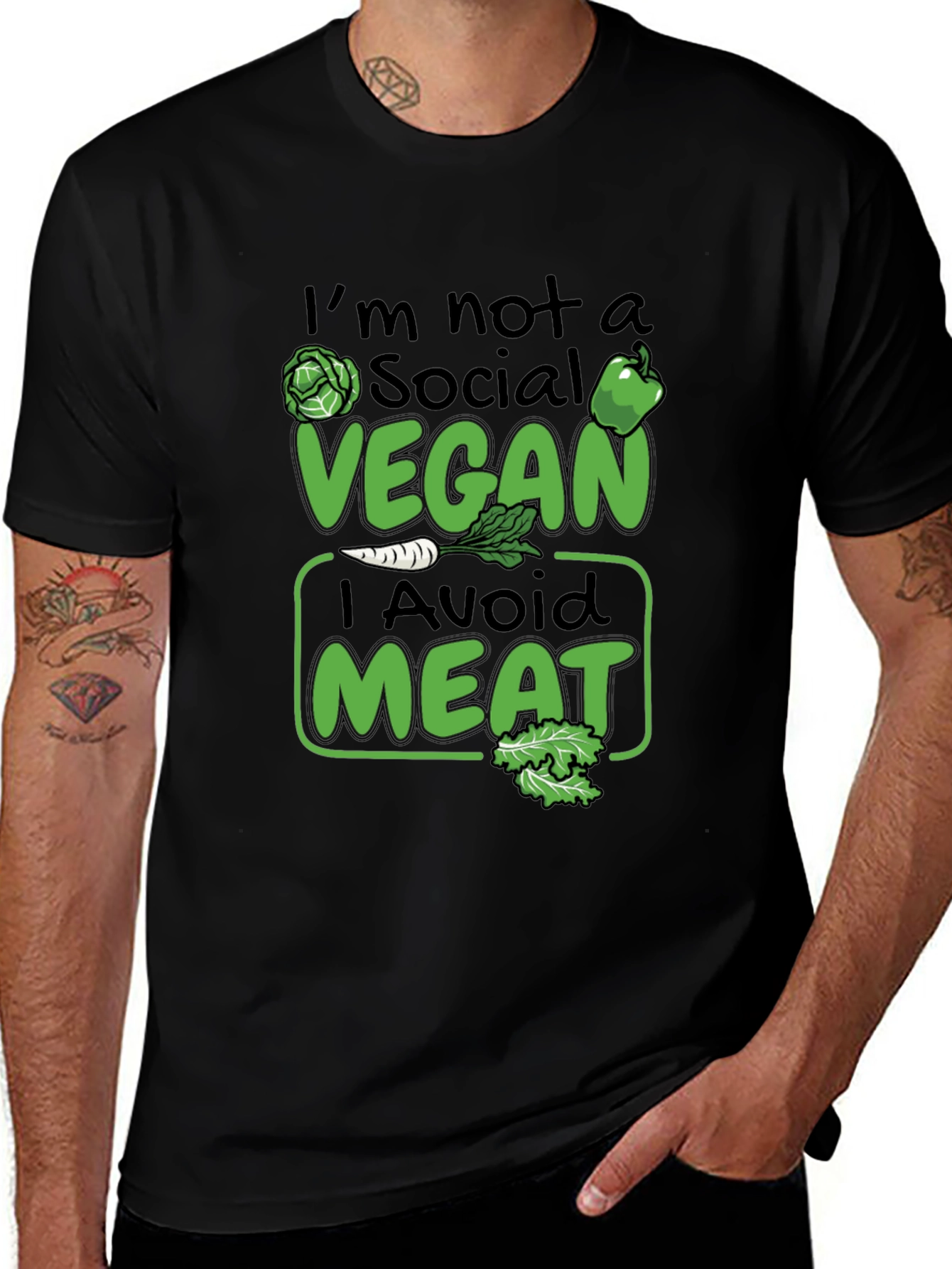 Funny Vegan Avoid Meat Graphic T-Shirt
