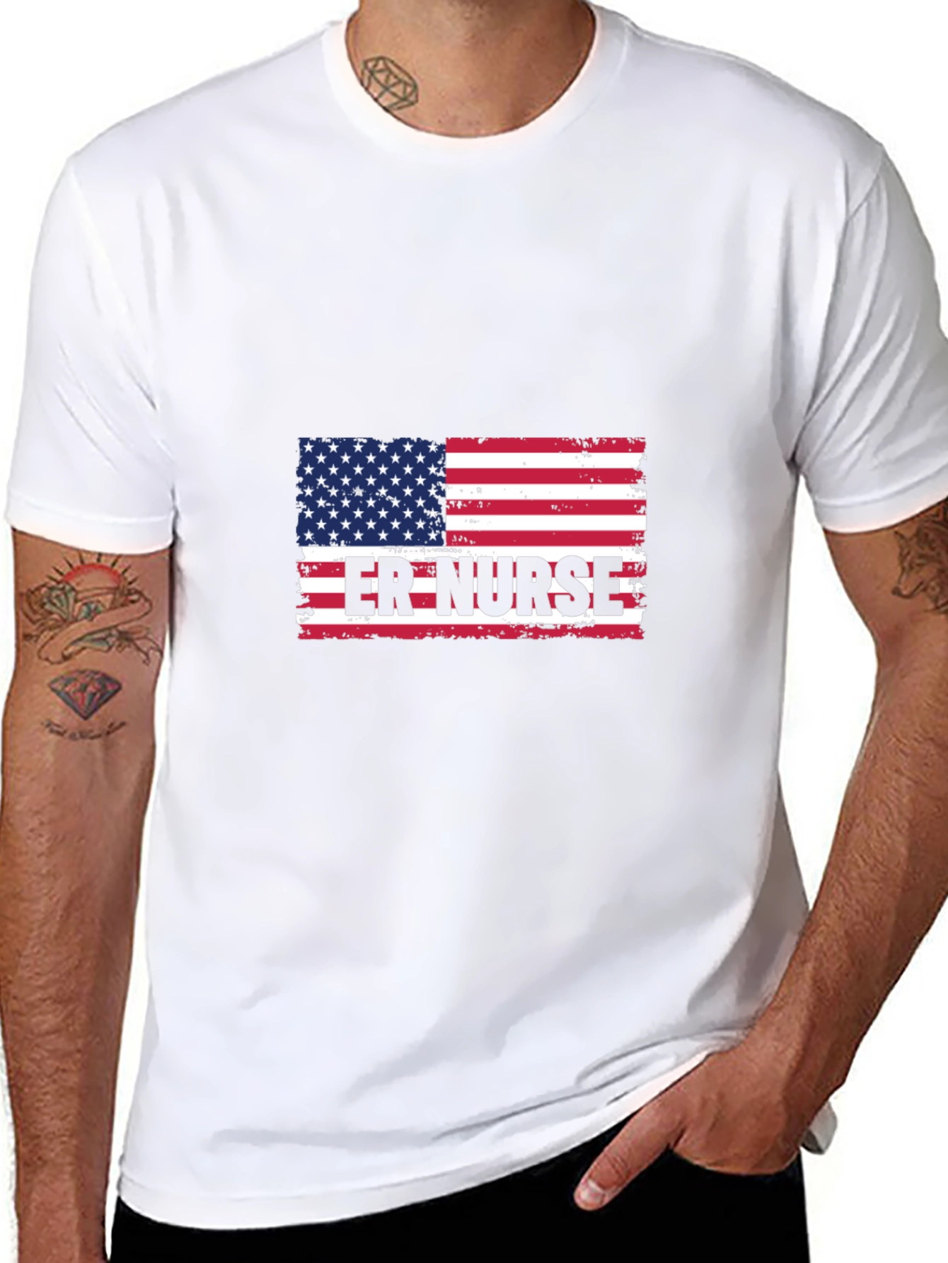 ER Nurse American Flag T-Shirt - Patriotic Medical Apparel