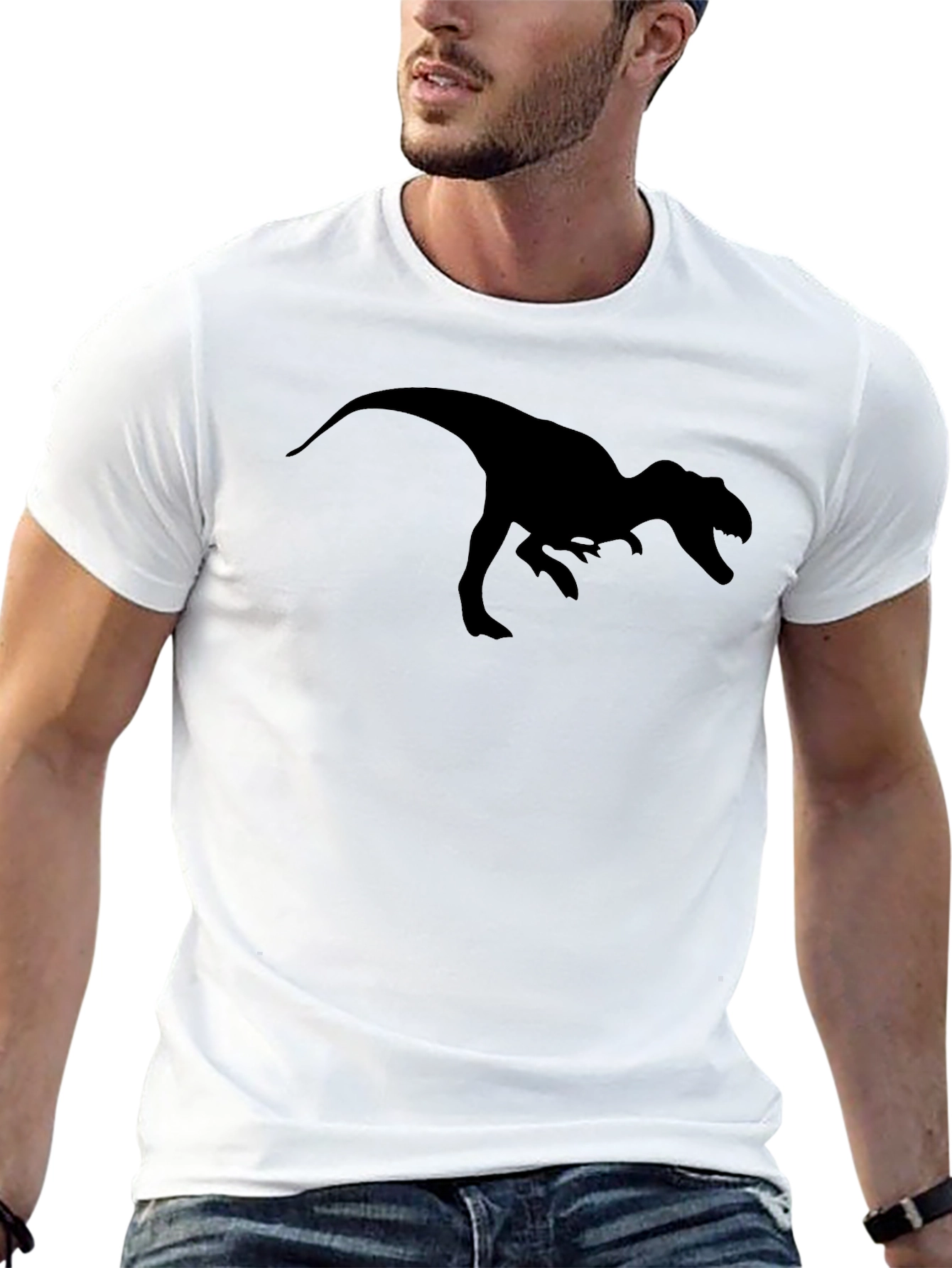 Dinosaur T-Rex Graphic Print Black Cotton Tee
