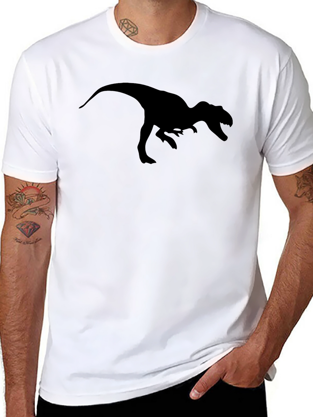 Dinosaur T-Rex Graphic Print Black Cotton Tee