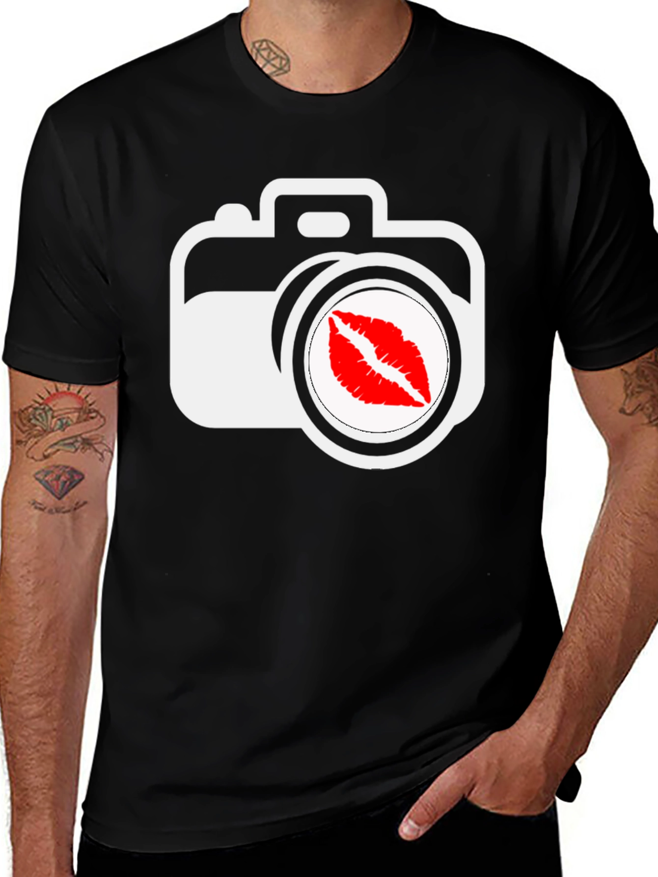 Camera Kiss Graphic T-Shirt - Black