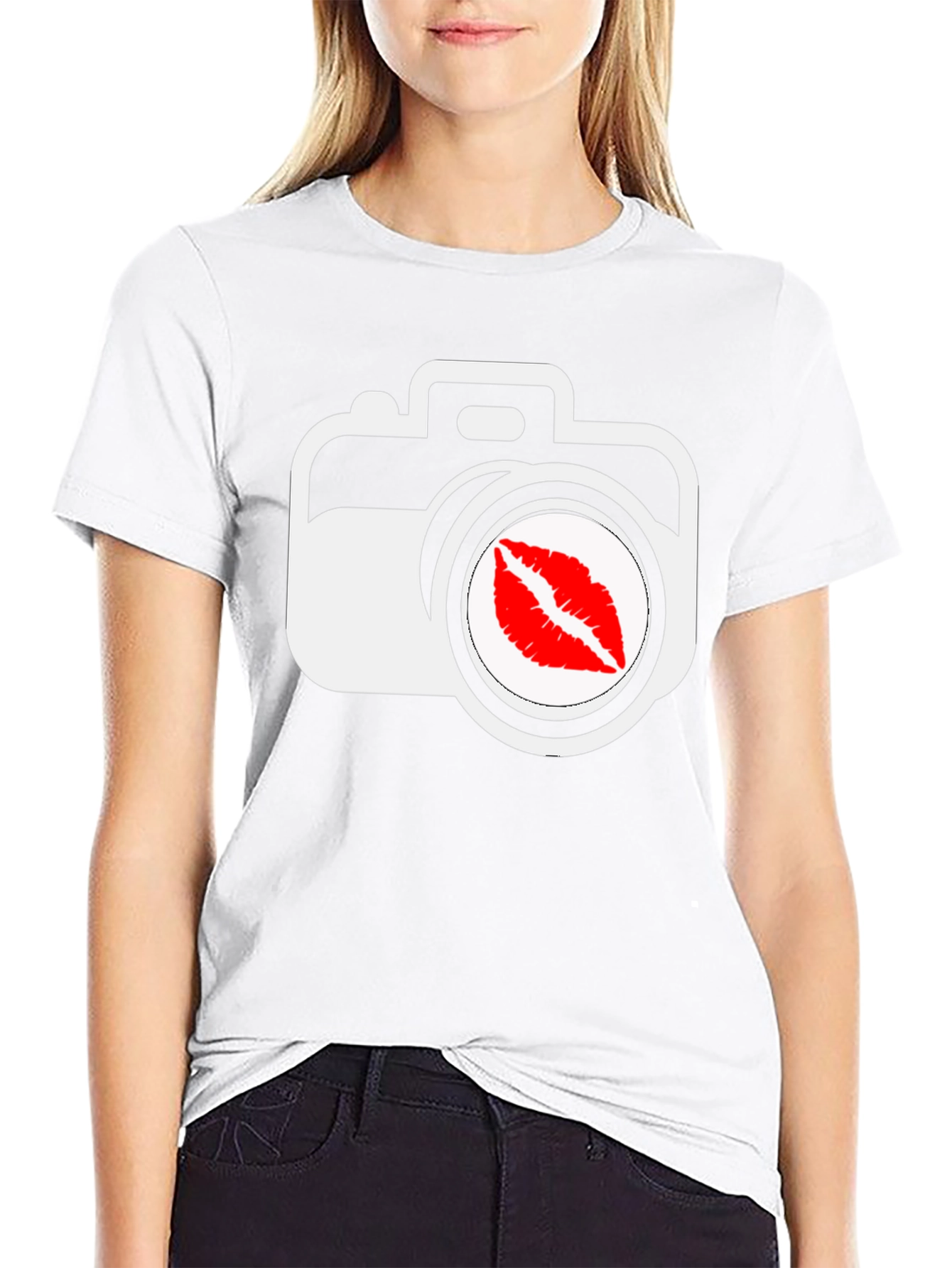 Camera Kiss Graphic T-Shirt - Black