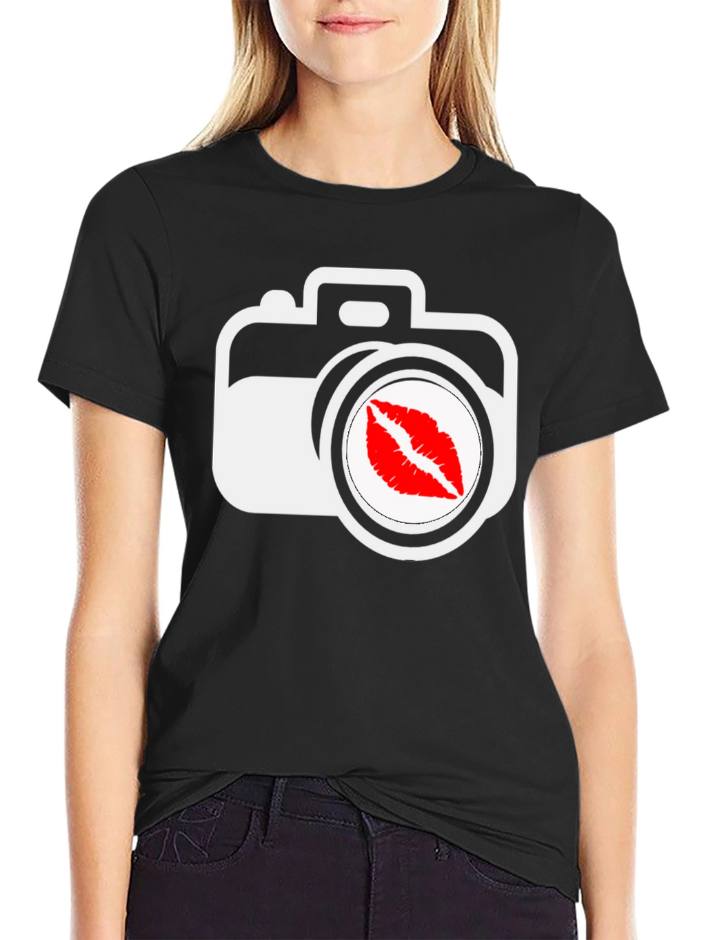 Camera Kiss Graphic T-Shirt - Black