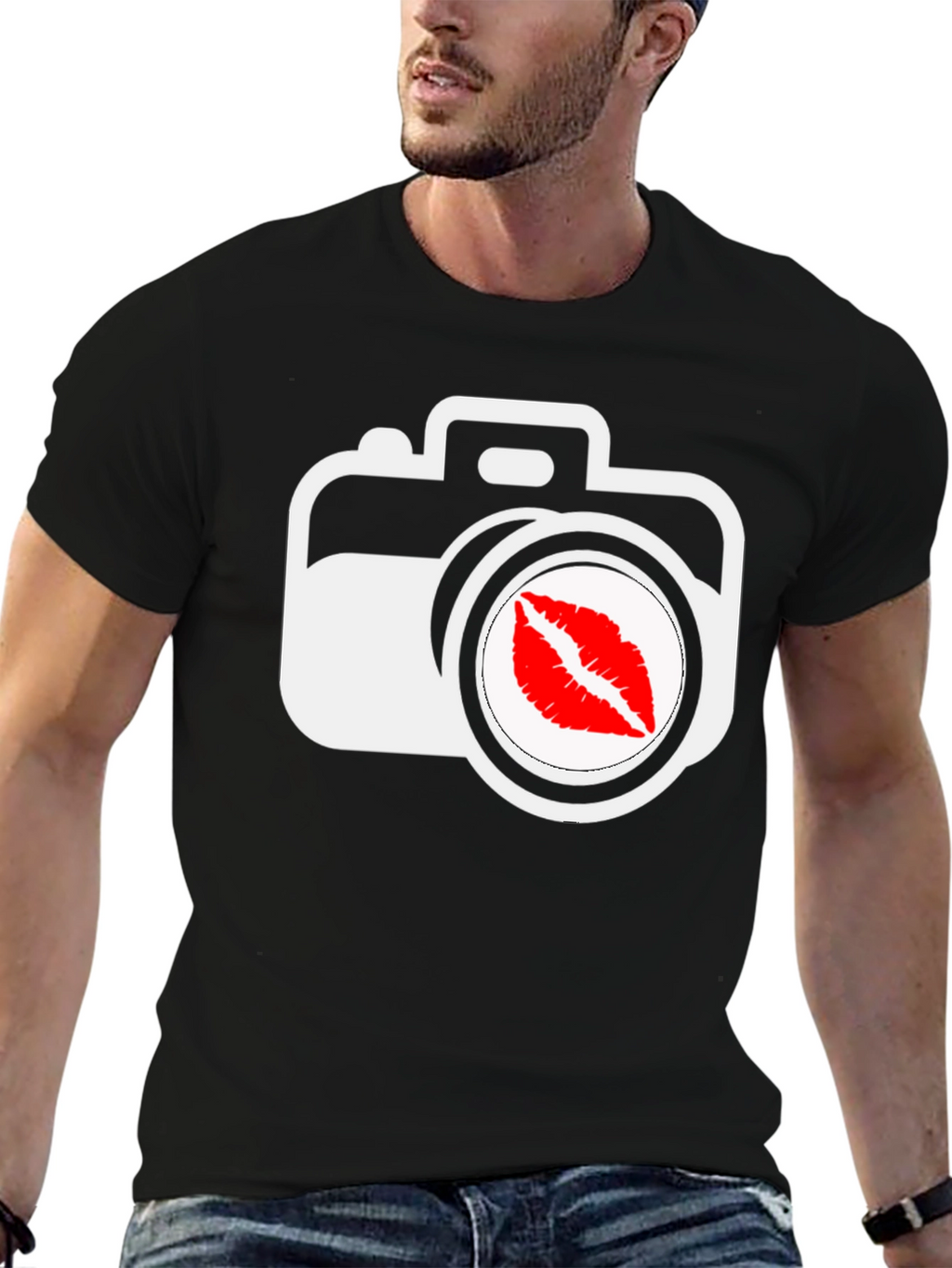 Camera Kiss Graphic T-Shirt - Black