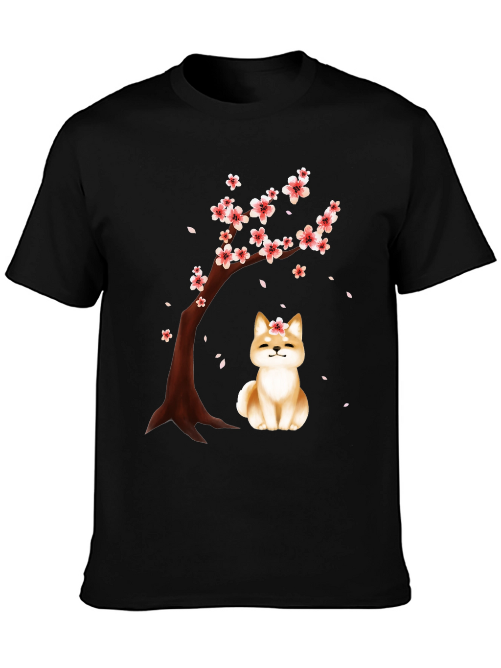 Sakura Shiba Inu Black T-Shirt