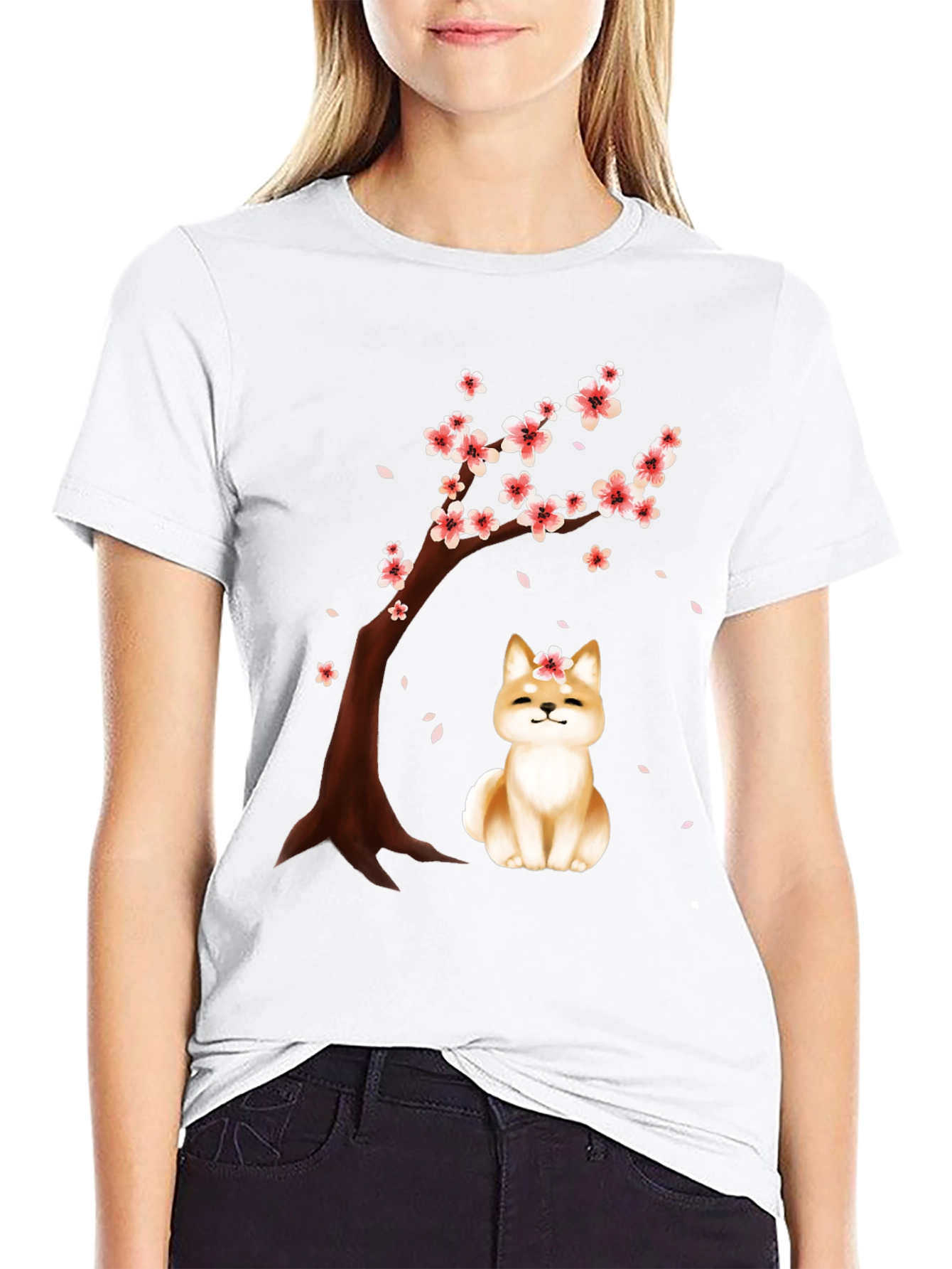 Sakura Shiba Inu Black T-Shirt