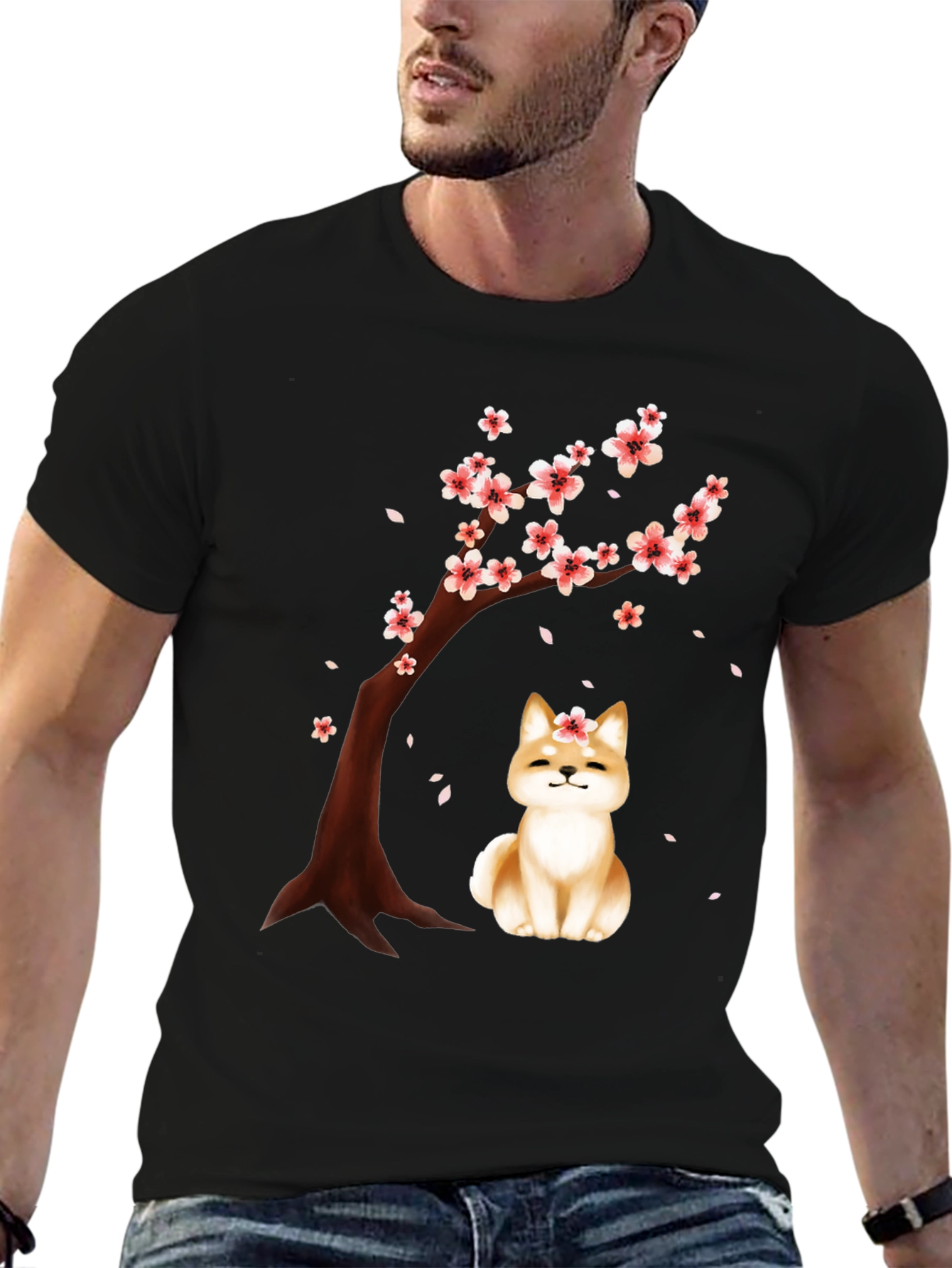 Sakura Shiba Inu Black T-Shirt
