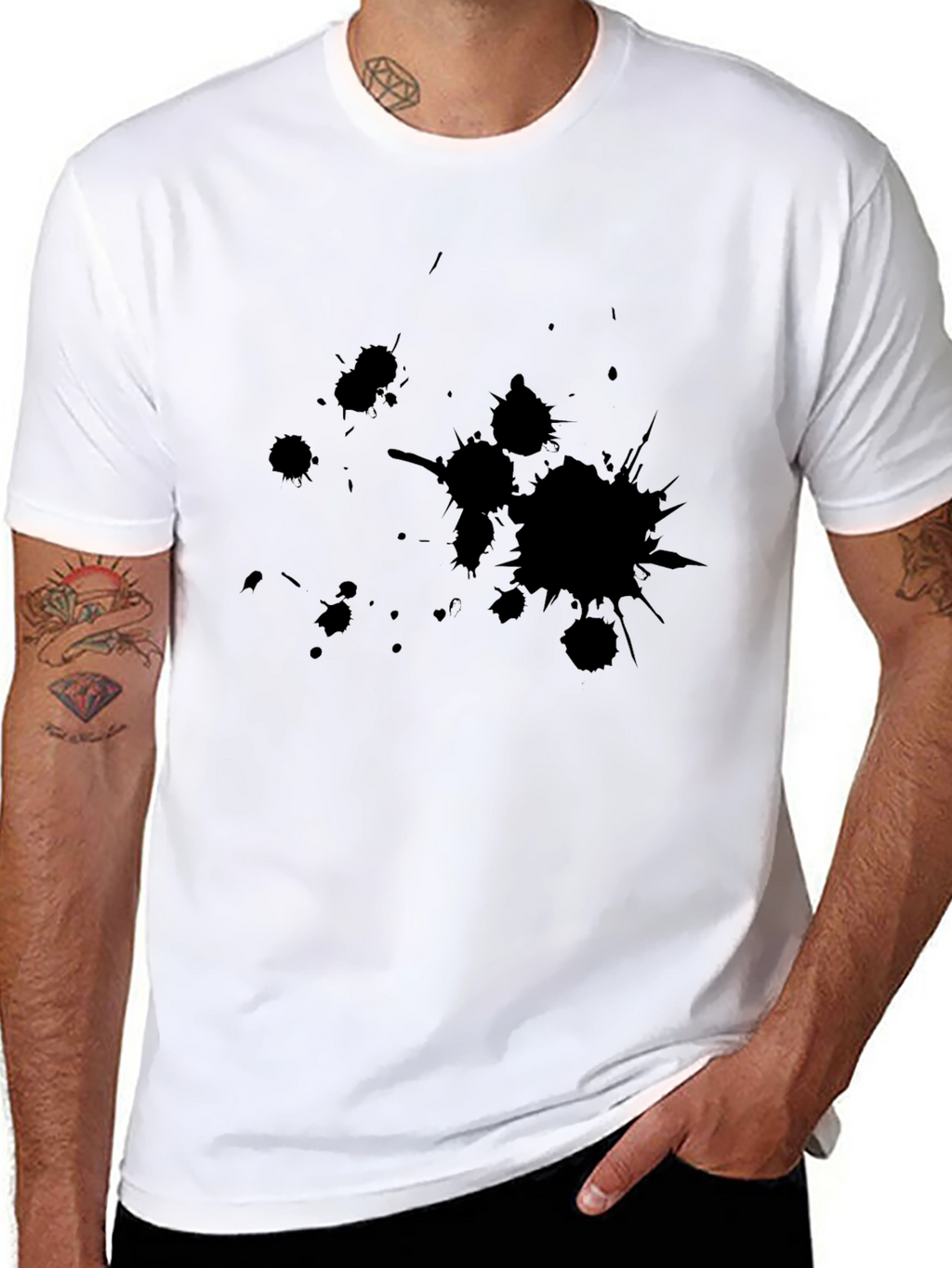 Mens Black Graphic Tee - Ink Splatter Design