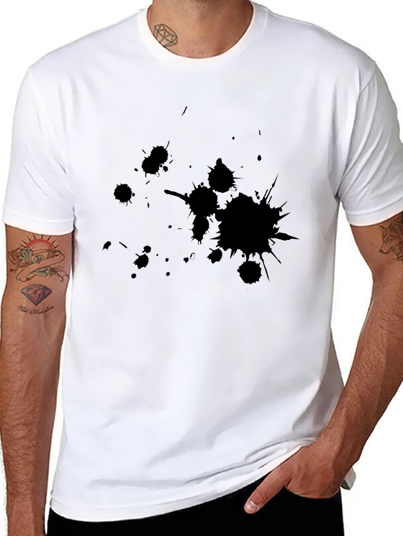 Mens Black Graphic Tee - Ink Splatter Design