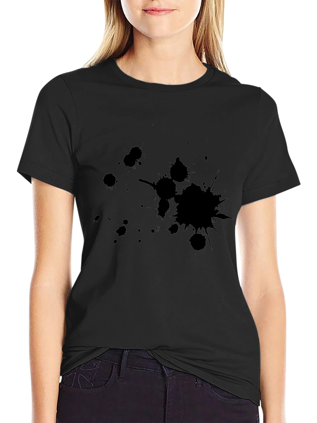 Mens Black Graphic Tee - Ink Splatter Design
