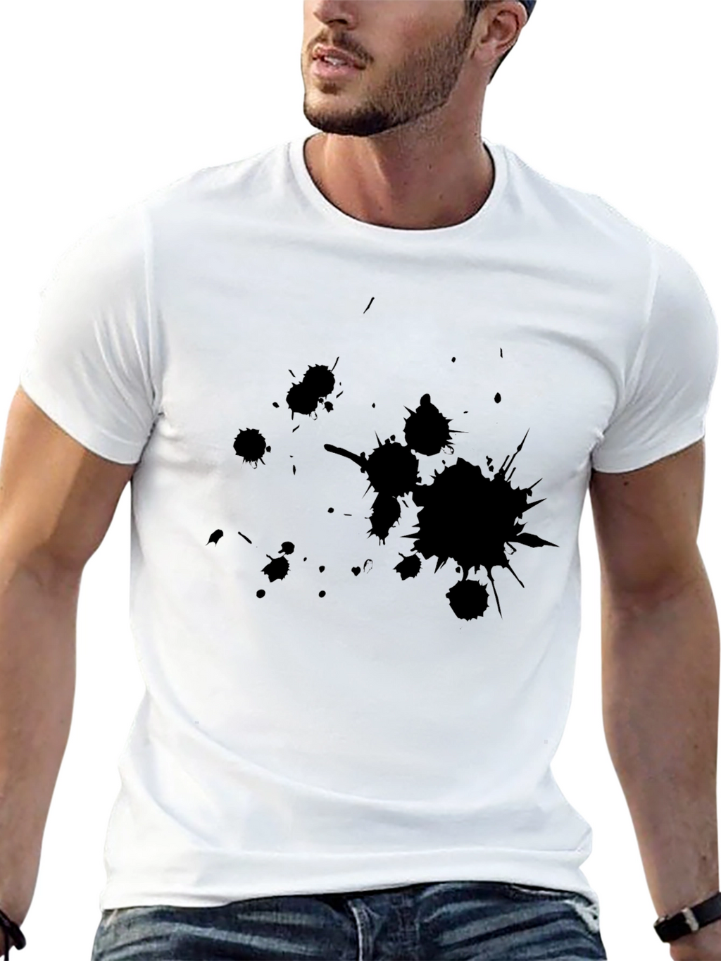 Mens Black Graphic Tee - Ink Splatter Design