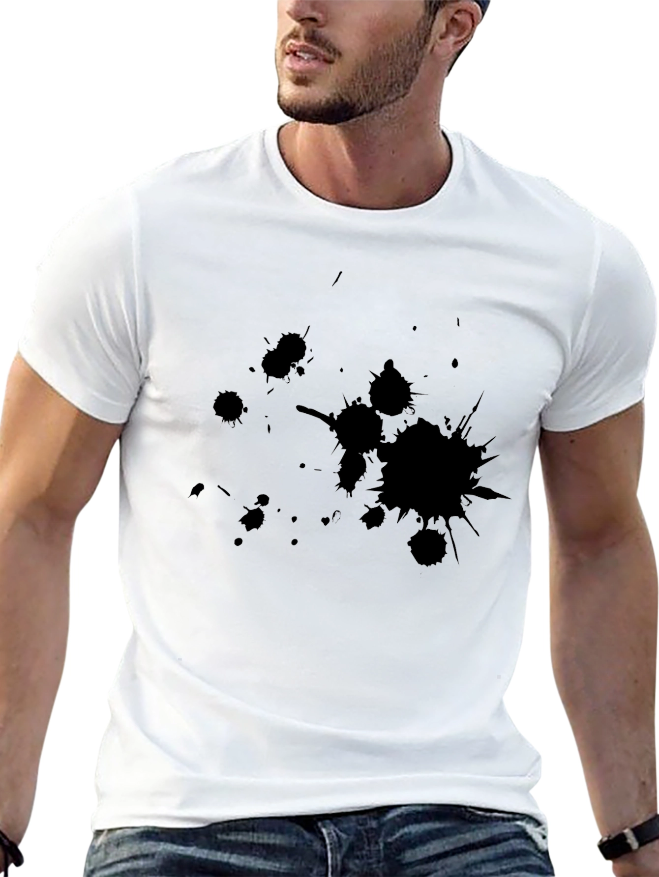 Mens Black Graphic Tee - Ink Splatter Design