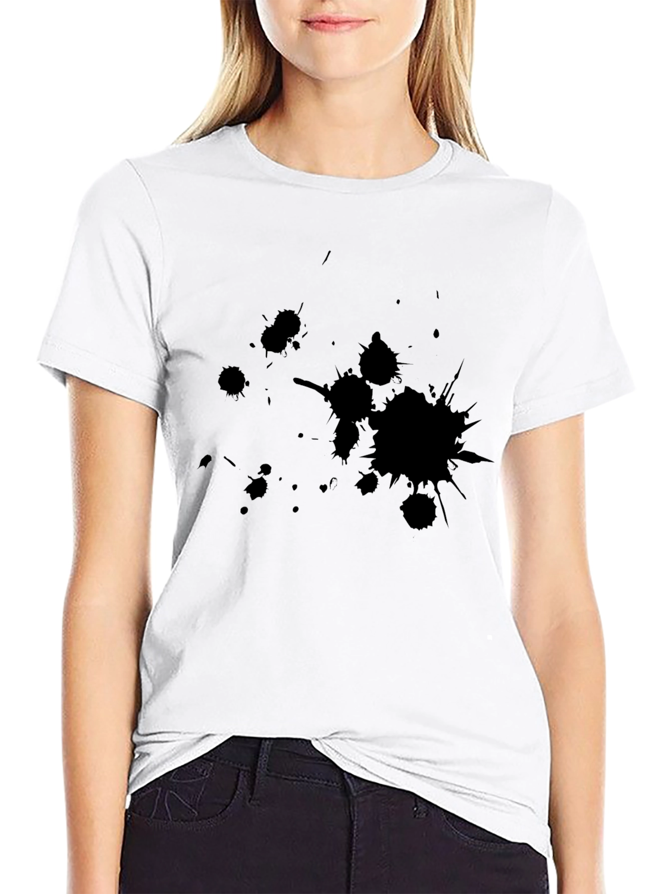Mens Black Graphic Tee - Ink Splatter Design