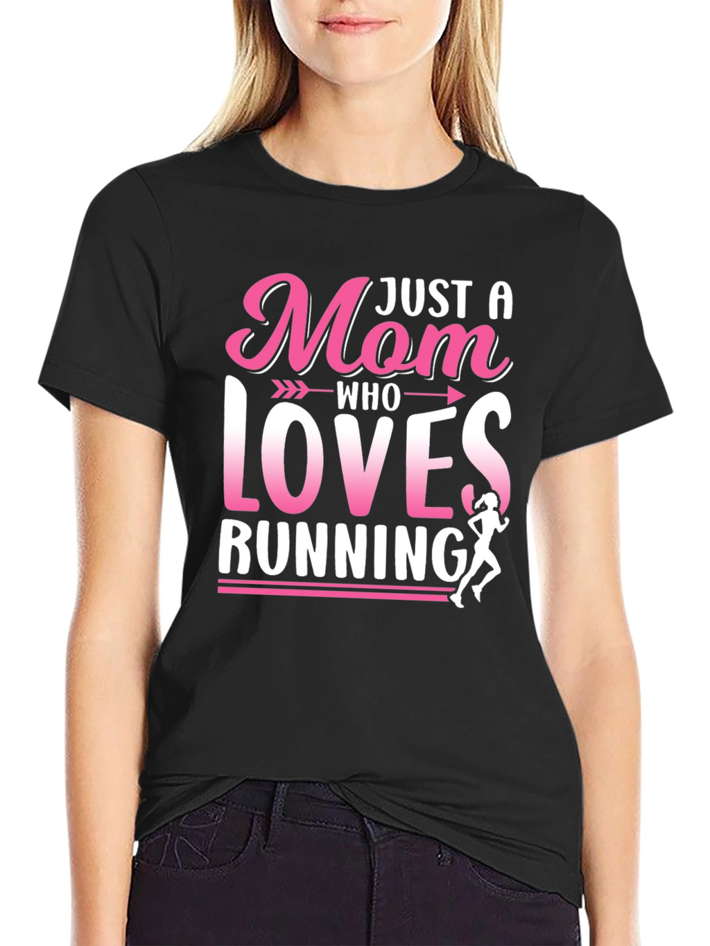 Just a Mom Who Loves Running Black T-Shirt