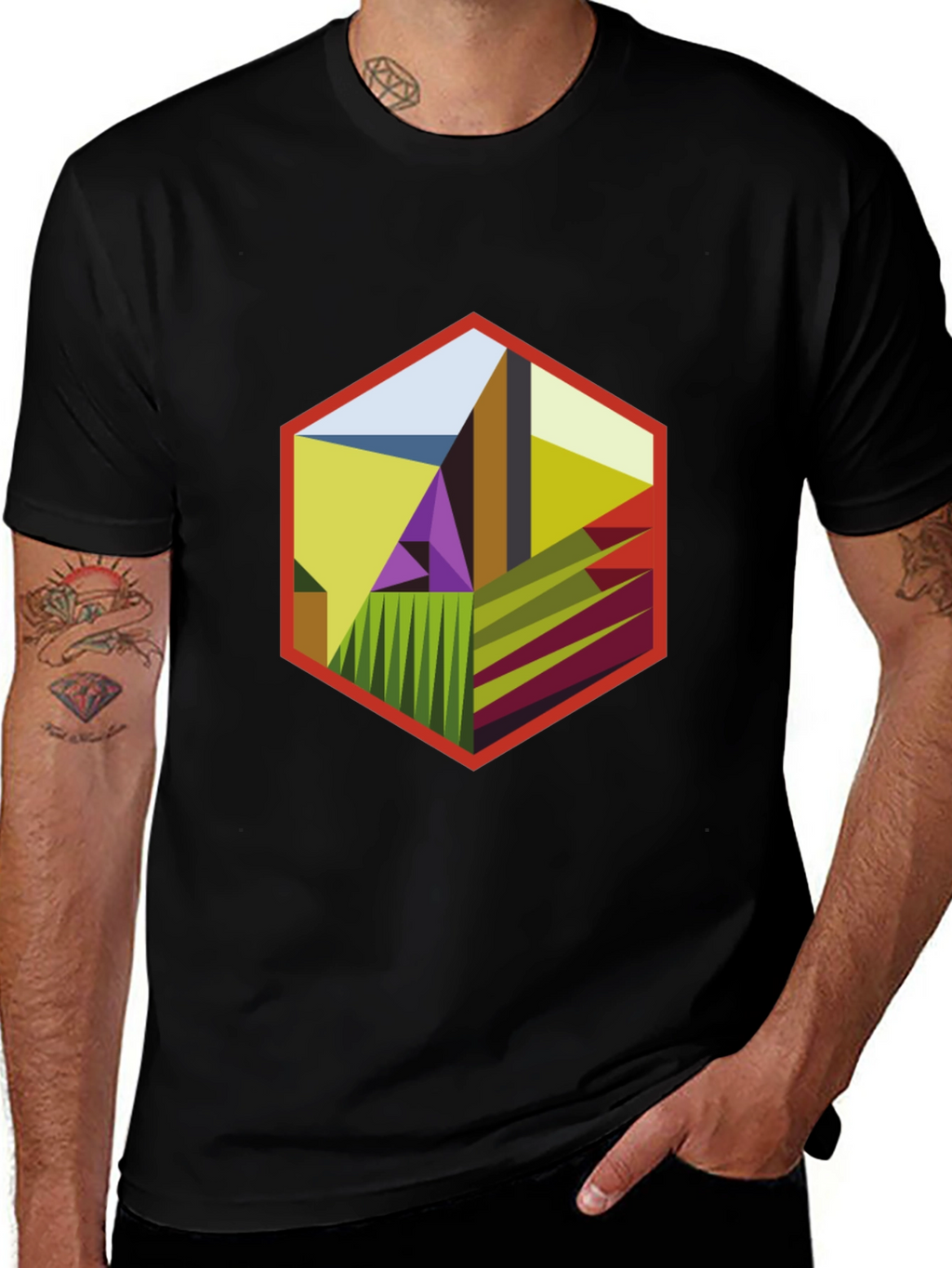 Abstract Hexagon Graphic T-Shirt - Modern Art Tee