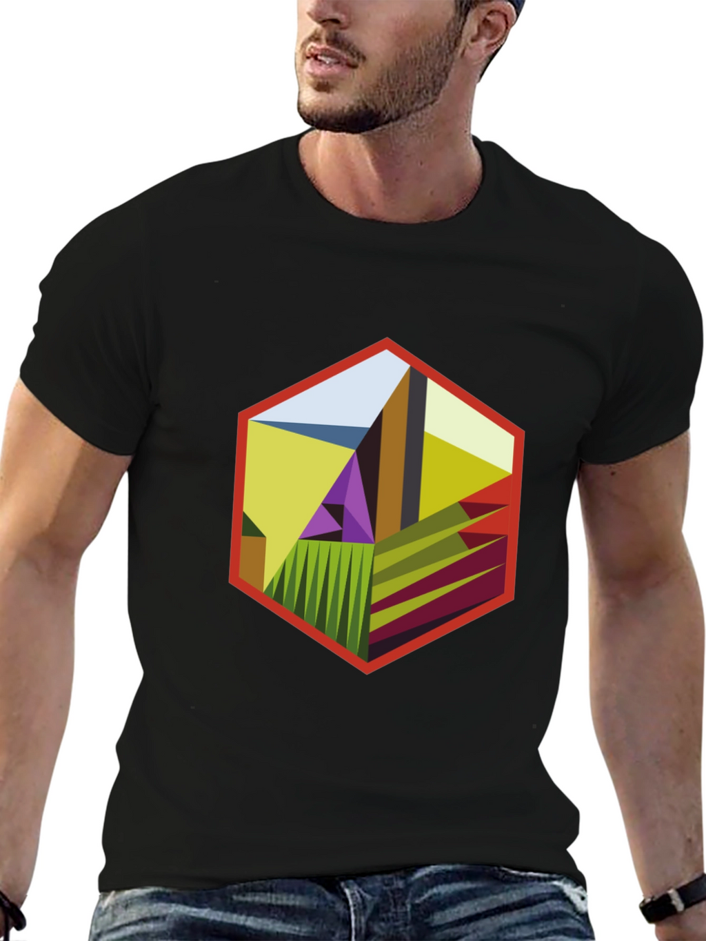 Abstract Hexagon Graphic T-Shirt - Modern Art Tee
