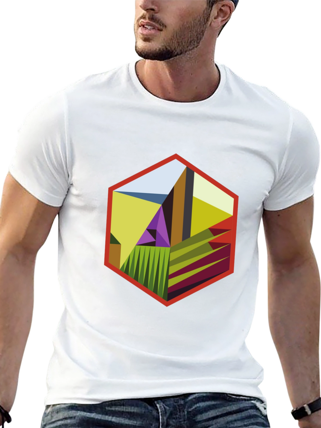 Abstract Hexagon Graphic T-Shirt - Modern Art Tee