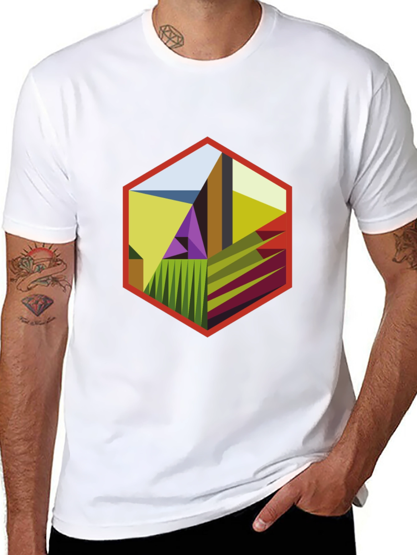 Abstract Hexagon Graphic T-Shirt - Modern Art Tee