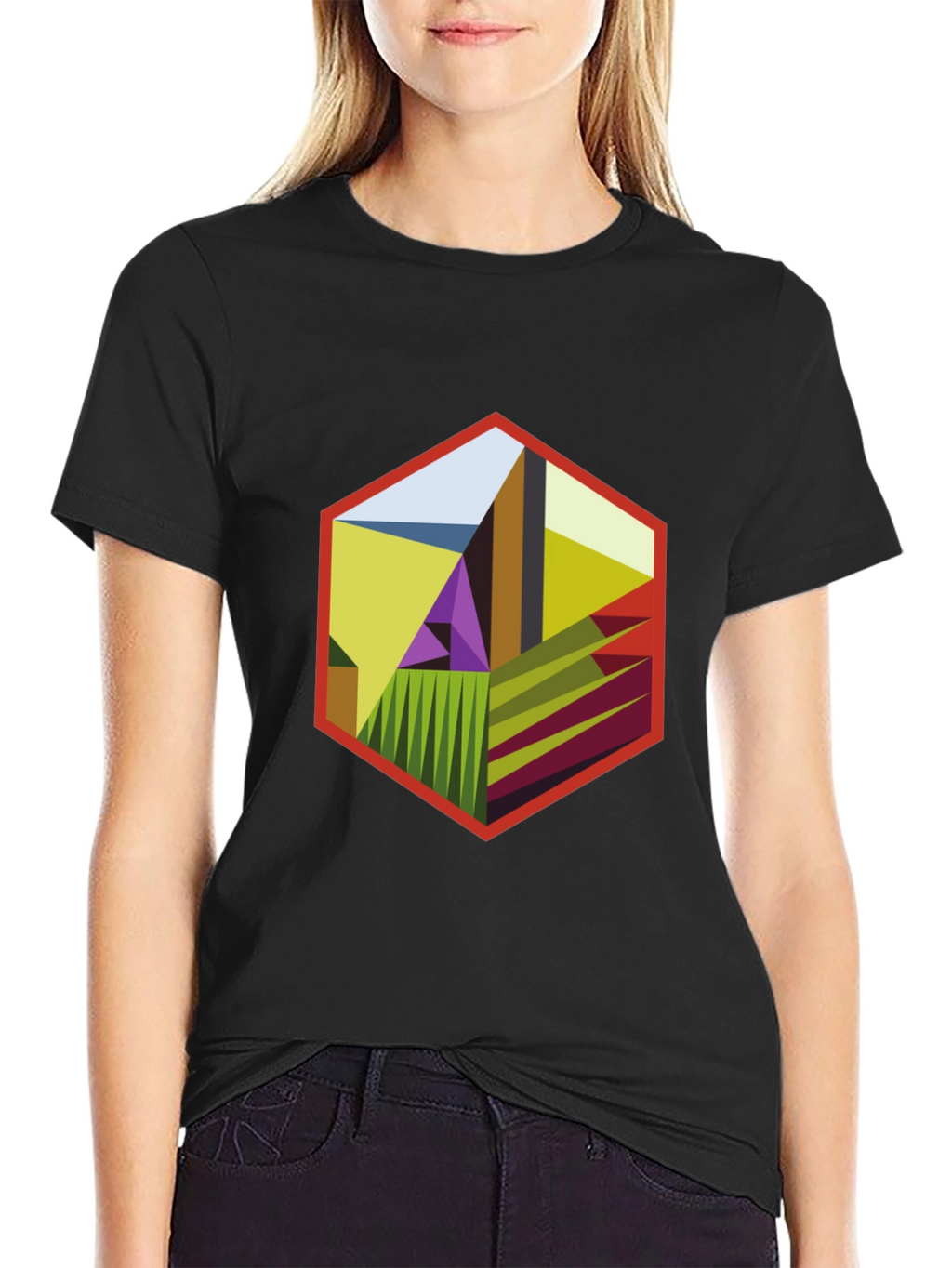 Abstract Hexagon Graphic T-Shirt - Modern Art Tee