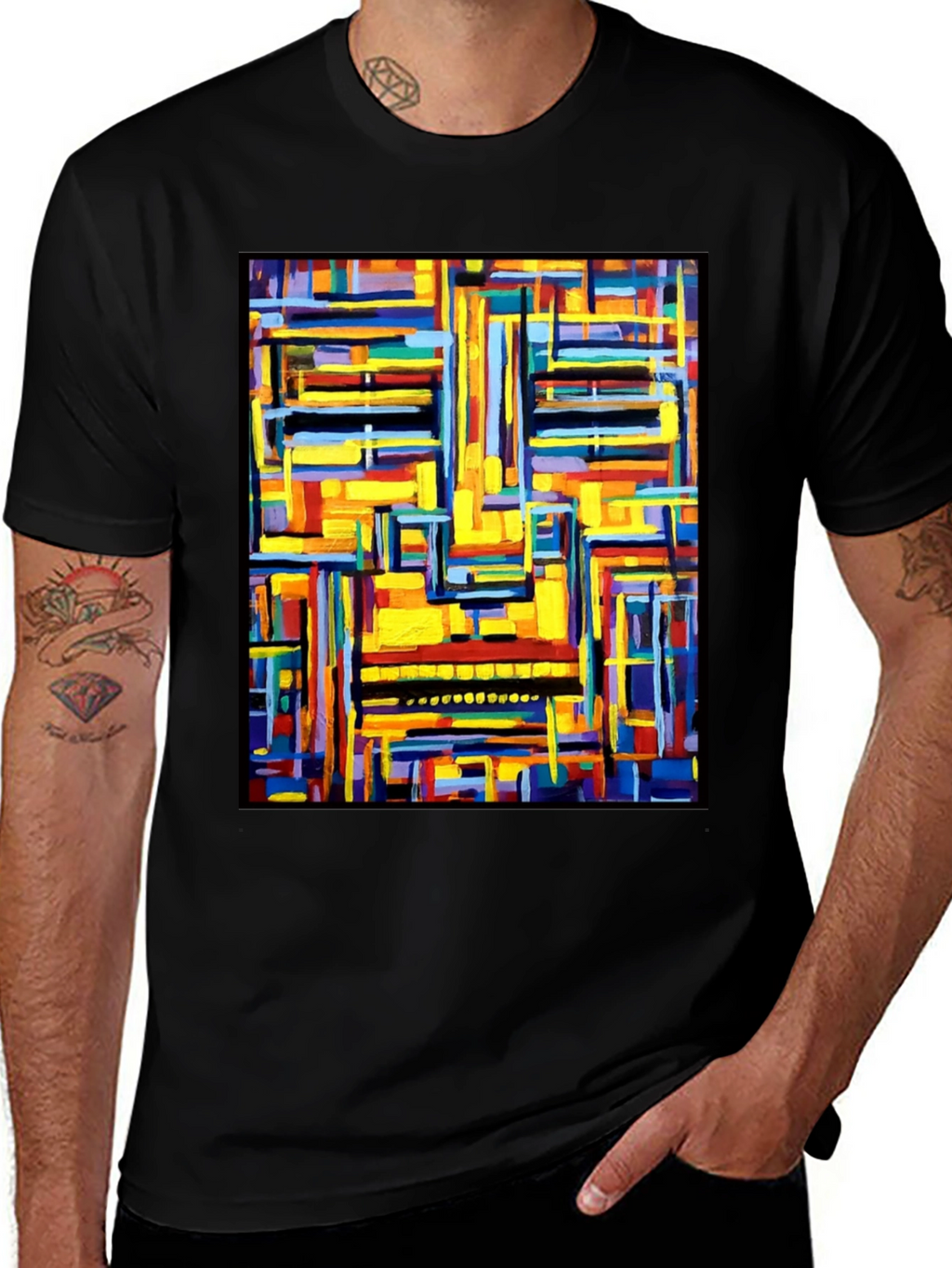 Abstract Art Graphic Print Black T-Shirt