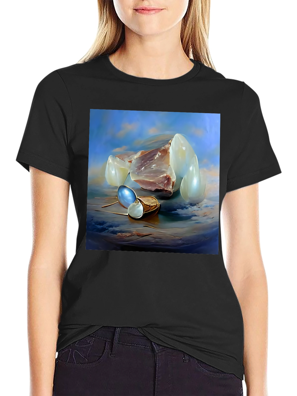 Surrealist Pearl Still Life Black T-Shirt