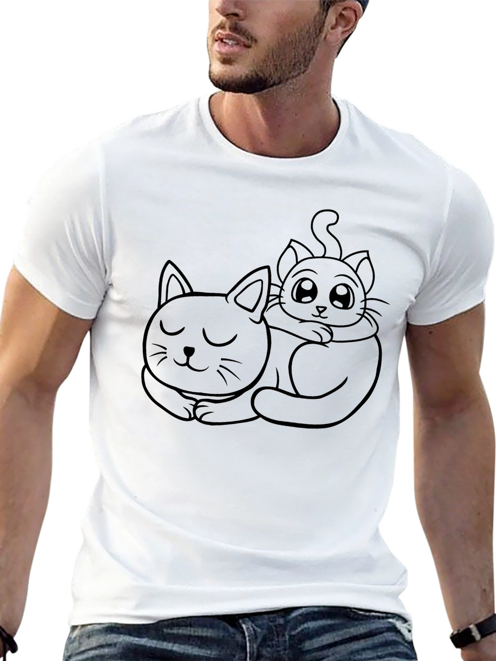 Cute Cats Graphic Tee - Black Casual T-Shirt