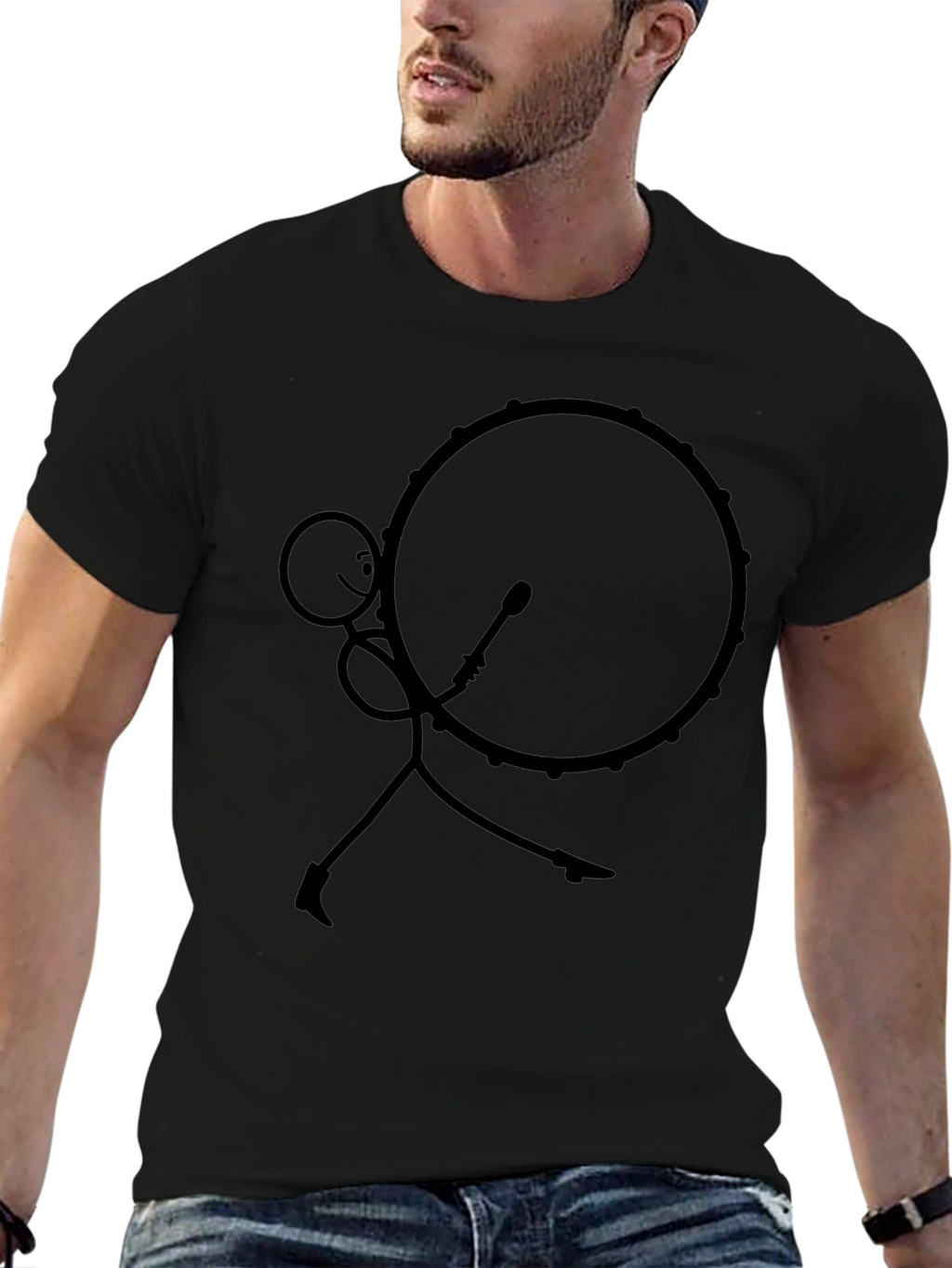 Stick Figure Drummer Black T-Shirt