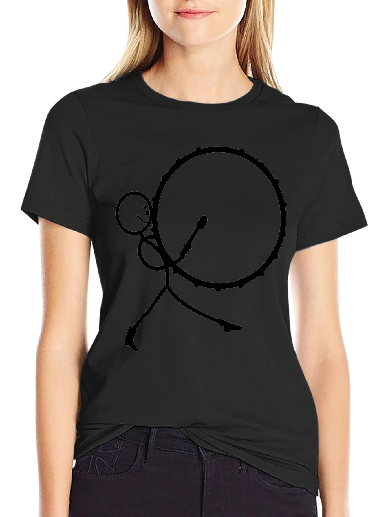 Stick Figure Drummer Black T-Shirt