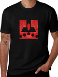 Red Graphic Print Black T-Shirt