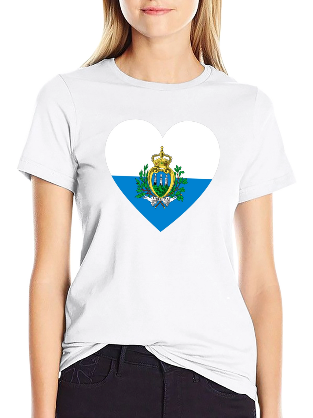 San Marino Flag Heart Black T-Shirt