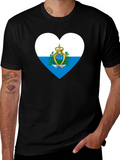 San Marino Flag Heart Black T-Shirt