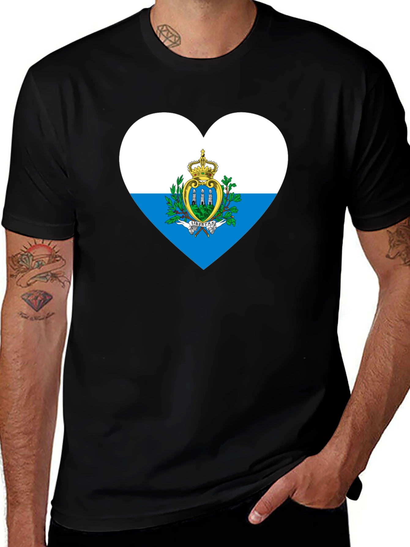San Marino Flag Heart Black T-Shirt